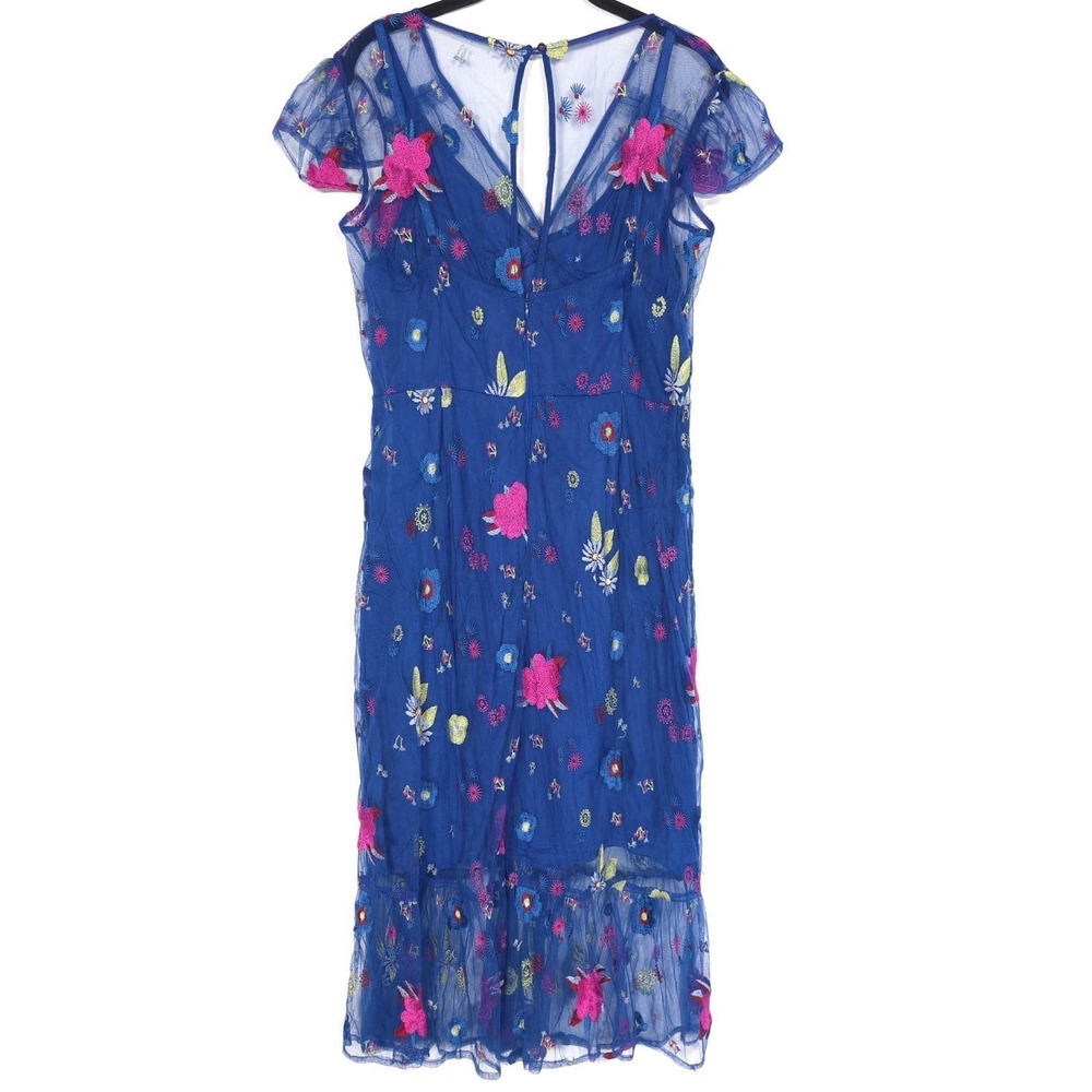 Anthropologie TRACY REESE Midi Dress Size 12P Embroidered Topaz Blue Floral - Picture 14 of 16